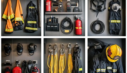 Firefighter equipment set for emergency response. AI generated image