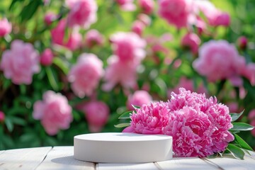 Canvas Print - Product podium backdrop flower outdoors blossom.