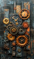 Wall Mural - Steampunk Cogs and Gears Industrial Background Texture