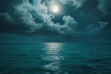 Mysterious Teal Landscape with Dark Ocean and Sky Texture