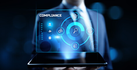 Compliance rules regulation policy law. Business technology concept.