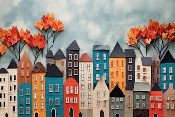 Canvas Print - City architecture building painting.