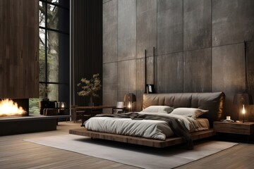 Wall Mural - Bedroom furniture fireplace architecture.