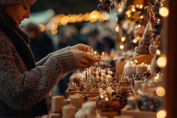 Canvas Print - Artisan Christmas Market with Handmade Jewelry and Decoration Stalls  