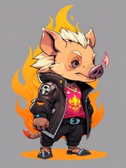 Wall Mural - Fiery Hog in a Leather Jacket