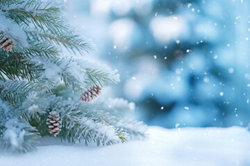 Canvas Print - Close-up christmas tree snow backgrounds outdoors.