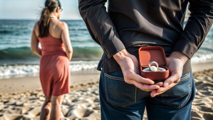 man hiding a ring behind for making surprise propose