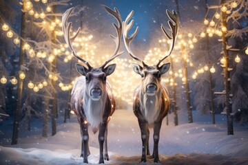 Wall Mural - Reindeers wearing antlers animal mammal snow.