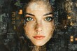 © Антон Сальников - Image depicting a woman's face partially obscured by digital glitch effects caused by technological chaos in society