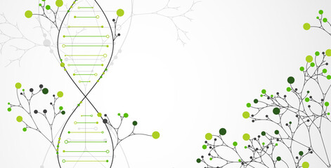 Aufkleber - Scientific medical background with abstract image of dna molecule and tree branches. Hand drawn vector illustration.