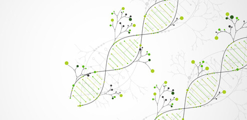 Aufkleber - Scientific medical background with abstract image of dna molecule and tree branches. Hand drawn vector illustration.