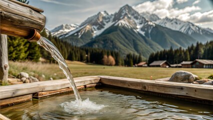 Canvas Print -  water spring on alps mountains background