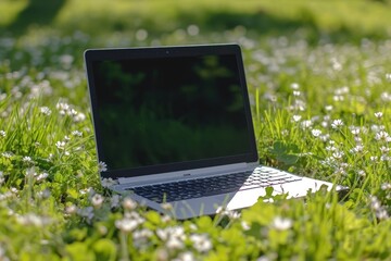 Canvas Print - front laptop computer nature flower.