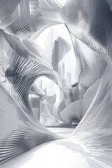 Line art illustration of an abstract architectural background featuring gray lines 3D rendering visualization