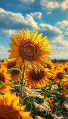 Wall Mural - Sunflower Field with Blue Sky and Clouds