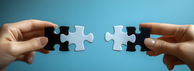 “Two Hands Holding Two Puzzle Pieces Together, Symbolizing Collaboration, Problem-Solving, and the Unity of Joining Elements in a Metaphorical Representation”
