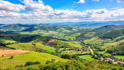 Beautiful landscape of Minas Gerais State in Brazil with rolling hills, mountains, and lush greenery, Minas Gerais, Brazil