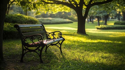 Poster - A Bench in the Park on a Sunny Day