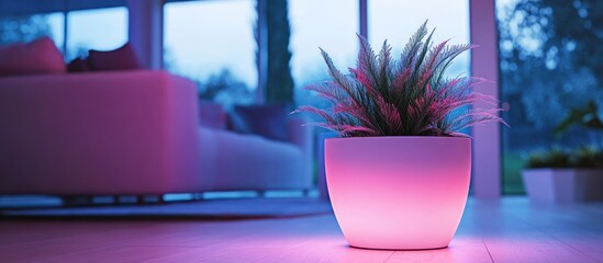 Wall Mural - Illuminated Plant in a Modern Interior with a Blurred Background