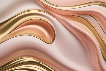 Elegant Soft Peach and Gold Dreamy Pastel Fluid Background in Luxurious Wave Design