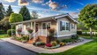 © Caitlin - Modern manufactured home nestled in a tranquil residential neighborhood, surrounded by lush greenery and a charming