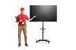 © Ljupco Smokovski - Full length portrait of a salesman holding a clipboard and presenting a tv screen