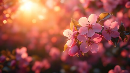 Sticker - Pink Blossoms in Golden Sunlight