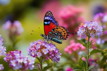 Wall Mural - Close-Up Macro Photography of Vibrant Butterfly in Flowering Garden