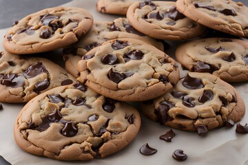 Wall Mural - American chocolate chip cookies warm and gooey with melting chocolate chunks, AI Generated