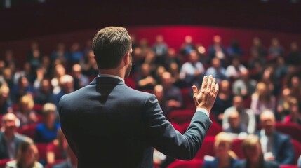 Group of people thanking speaker for interesting presentation in professional business conference or seminar. Team of happy male and female company workers applauding colleague in corporate meeting