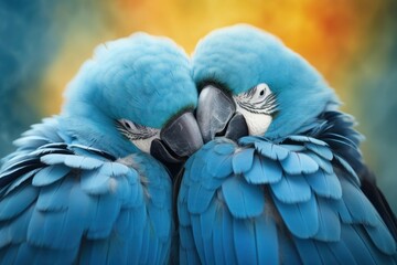 Poster - Blue parrot cuddling animal bird wildlife.