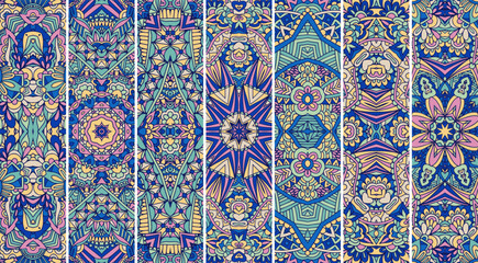 Wall Mural - ethnic pattern set. Mandala star ethnic seamless pattern. Vector intricate floral indian style print. Colorful kaleidoscopic background arabesque.