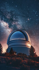 Wall Mural - Astronomers Observing the Night Sky in Remote Space Observatory  