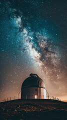 Poster - Astronomers Observing the Night Sky in Remote Space Observatory  