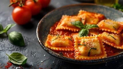 Freshly Made Cheese Ravioli with Rich Marinara Sauce   Delectable Italian Culinary Delight