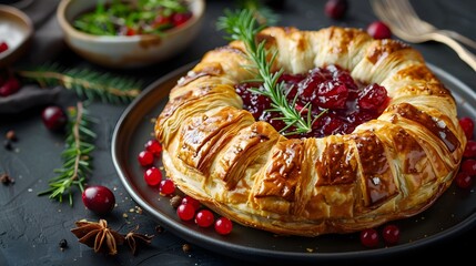 Flaky Brie en Crote with Festive Cranberry Sauce   Gourmet Appetizer Dish for