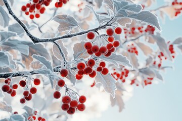 rowan branches covered with hoarfrost