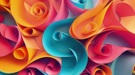 Wall Mural - A whimsical paper background with spirals and curls of brightly colored paper, creating an illusion of movement and playfulness, perfect for creative or artistic settings