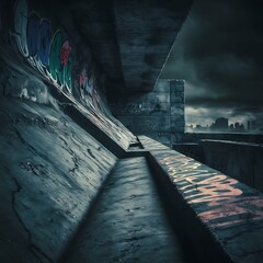 Poster - Top view of dark grungy concrete wall for background