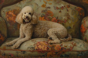 Poster - Poodle sitting on a sofa furniture painting animal.