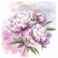 Poster - Romantic Peony Flower Bouquet with Aroma Oil in Elegant Watercolor Illustration