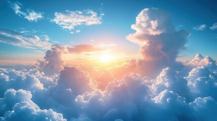 Wall Mural - Stunning sunset over a sea of fluffy clouds.