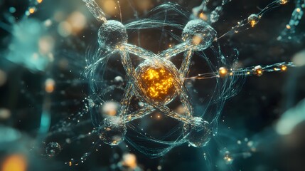 82. Detailed visualization of a toxic atom with vibrant, energetic molecular chains