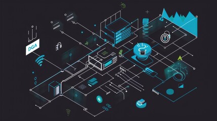 Data governance and analytics concept with digital network connections