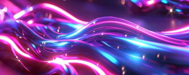 Wall Mural - Neon light waves with dynamic hues, 4K hyperrealistic photo