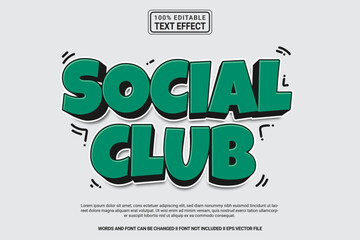 Wall Mural - Editable text effect Social Club 3d cartoon template style modern premium vector