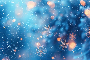 Wall Mural - Blue snow flakes pattern bokeh effect background backgrounds snowflake outdoors.