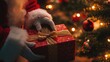 © Bernardo - Close-Up of Santa Claus Placing a Beautifully Wrapped Christmas Gift Under a Festive Tree