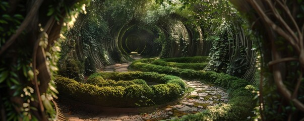 Captivating wonder exploring a hidden garden maze, 4K hyperrealistic photo