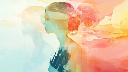 Sticker - Abstract Portrait of a Woman in Profile with Watercolored Background